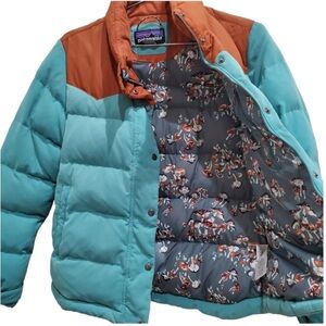 Patagonia Bivy Puffer Jacket RARE Teal Mushroom Print